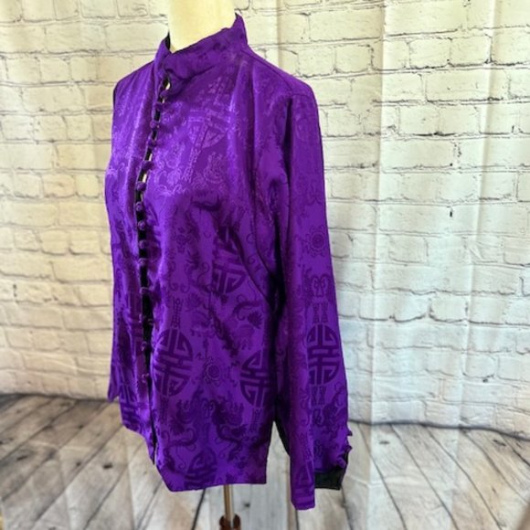 Reversible Silk Mandarin Jacket Purple & Black – Handmade in Nepal Size Medium - Picture 6 of 11